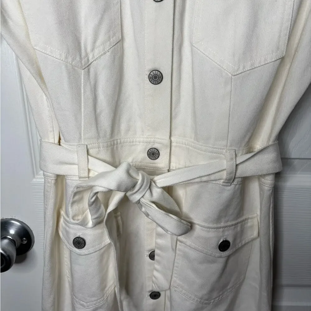 Rails White Button Front Belted Shirt Dress Medium